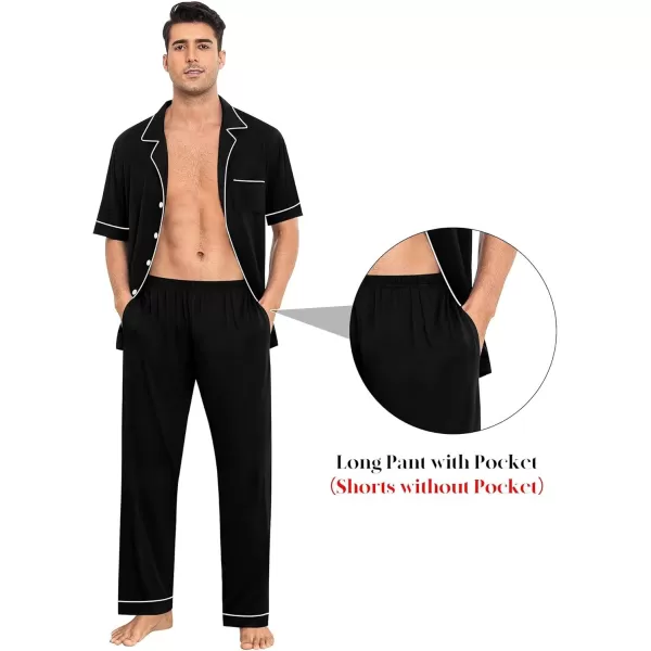 imageSWOMOG Men Pajamas Sets Short Sleeve Modal Sleepwear TwoPiece Soft PJs Sets Loungewear with Long Pants3pcsblack