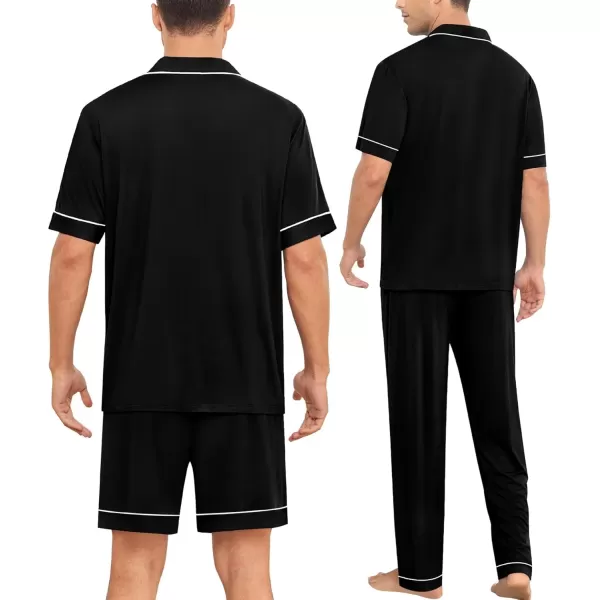 imageSWOMOG Men Pajamas Sets Short Sleeve Modal Sleepwear TwoPiece Soft PJs Sets Loungewear with Long Pants3pcsblack