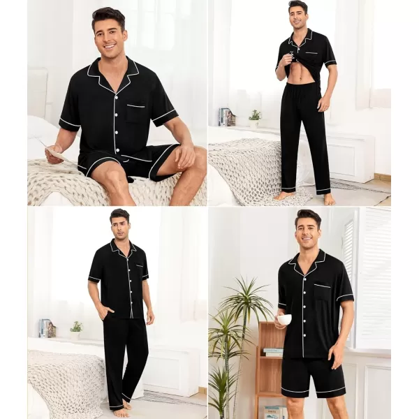 imageSWOMOG Men Pajamas Sets Short Sleeve Modal Sleepwear TwoPiece Soft PJs Sets Loungewear with Long Pants3pcsblack