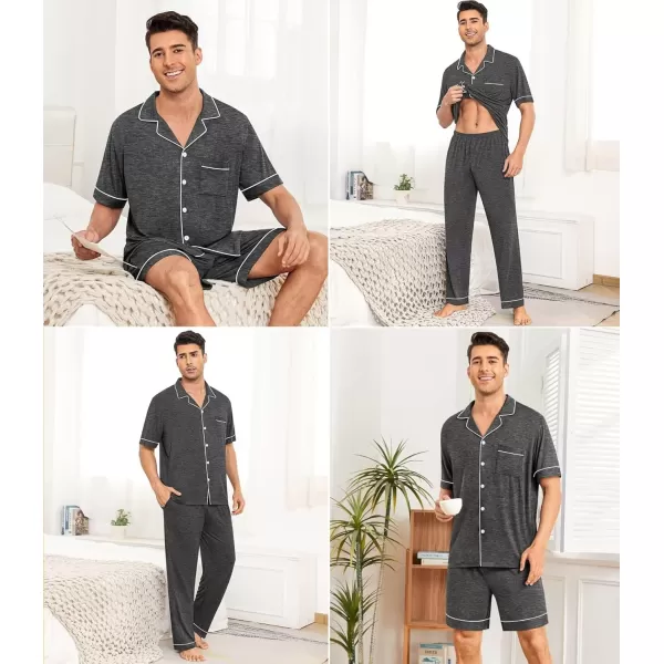 imageSWOMOG Men Pajamas Sets Short Sleeve Modal Sleepwear TwoPiece Soft PJs Sets Loungewear with Long Pants3pcsdarkgrey