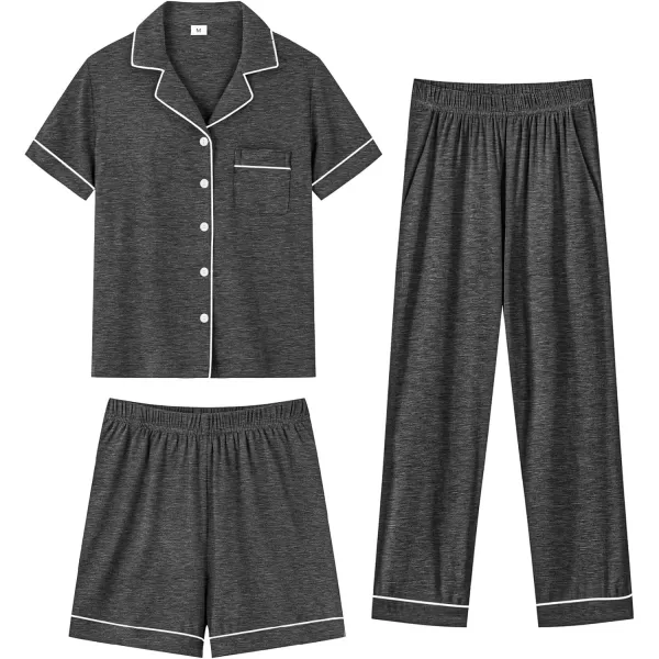 imageSWOMOG Men Pajamas Sets Short Sleeve Modal Sleepwear TwoPiece Soft PJs Sets Loungewear with Long Pants3pcsdarkgrey