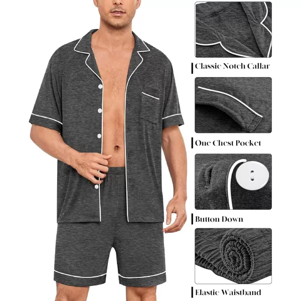 imageSWOMOG Men Pajamas Sets Short Sleeve Modal Sleepwear TwoPiece Soft PJs Sets Loungewear with Long Pants3pcsdarkgrey