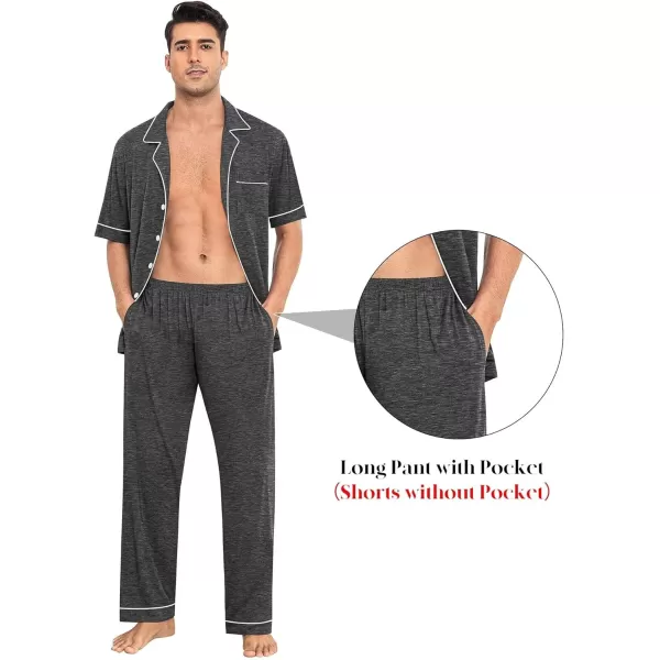 imageSWOMOG Men Pajamas Sets Short Sleeve Modal Sleepwear TwoPiece Soft PJs Sets Loungewear with Long Pants3pcsdarkgrey