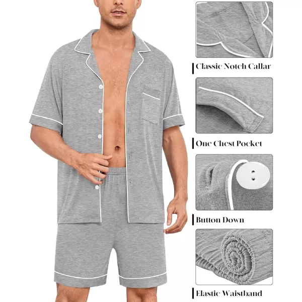 imageSWOMOG Men Pajamas Sets Short Sleeve Modal Sleepwear TwoPiece Soft PJs Sets Loungewear with Long Pants3pcsgrey