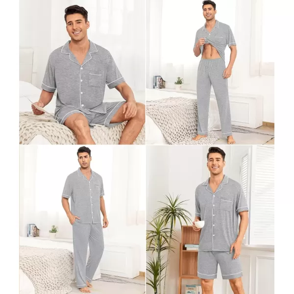 imageSWOMOG Men Pajamas Sets Short Sleeve Modal Sleepwear TwoPiece Soft PJs Sets Loungewear with Long Pants3pcsgrey