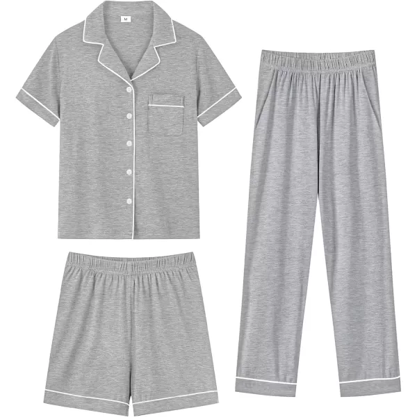 imageSWOMOG Men Pajamas Sets Short Sleeve Modal Sleepwear TwoPiece Soft PJs Sets Loungewear with Long Pants3pcsgrey