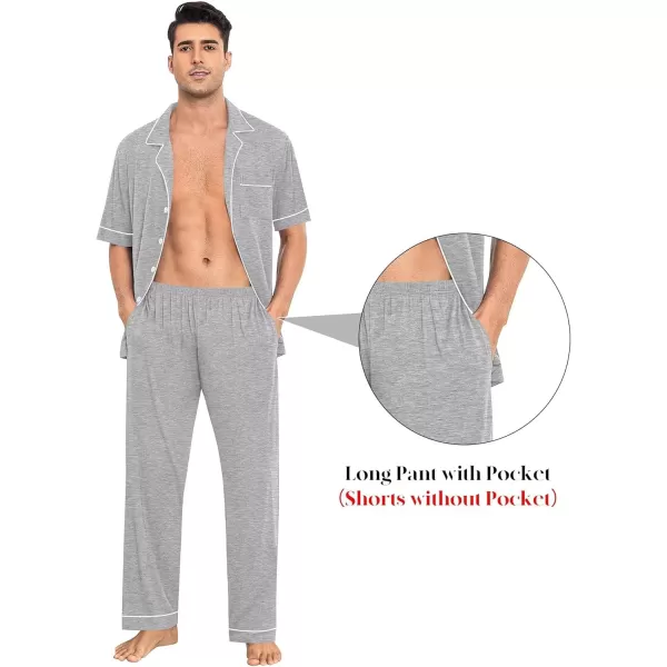 imageSWOMOG Men Pajamas Sets Short Sleeve Modal Sleepwear TwoPiece Soft PJs Sets Loungewear with Long Pants3pcsgrey