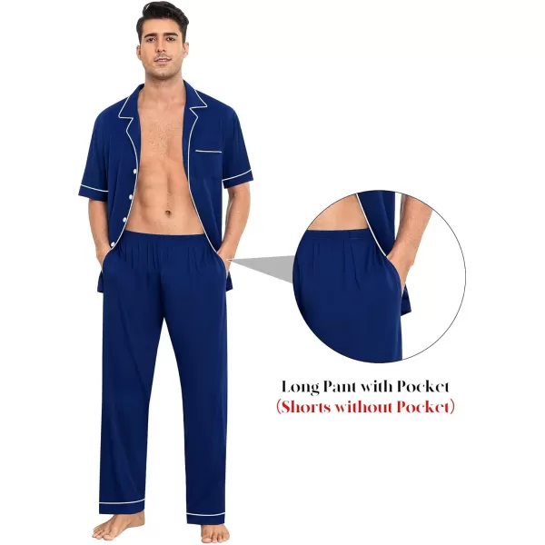 imageSWOMOG Men Pajamas Sets Short Sleeve Modal Sleepwear TwoPiece Soft PJs Sets Loungewear with Long Pants3pcsnavyblue