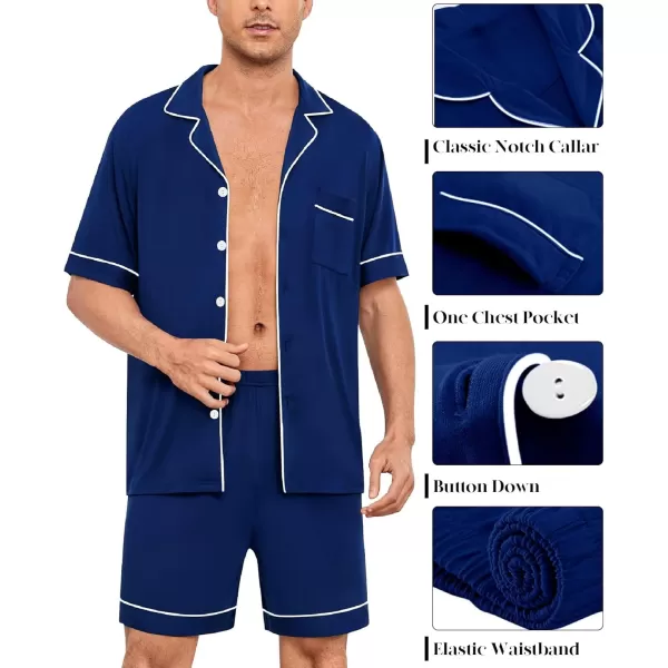 imageSWOMOG Men Pajamas Sets Short Sleeve Modal Sleepwear TwoPiece Soft PJs Sets Loungewear with Long Pants3pcsnavyblue