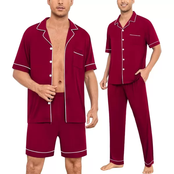 imageSWOMOG Men Pajamas Sets Short Sleeve Modal Sleepwear TwoPiece Soft PJs Sets Loungewear with Long Pants3pcswinered