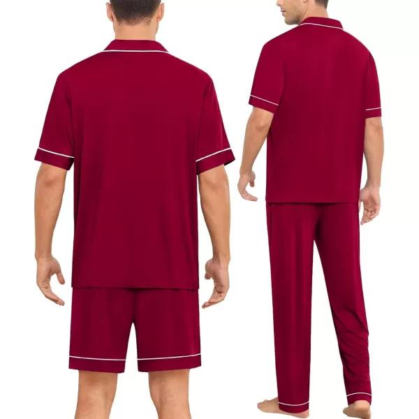 imageSWOMOG Men Pajamas Sets Short Sleeve Modal Sleepwear TwoPiece Soft PJs Sets Loungewear with Long Pants3pcswinered