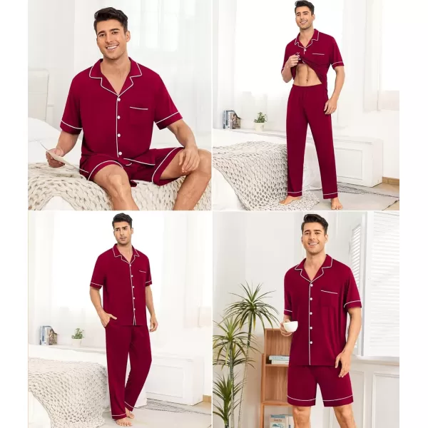 imageSWOMOG Men Pajamas Sets Short Sleeve Modal Sleepwear TwoPiece Soft PJs Sets Loungewear with Long Pants3pcswinered