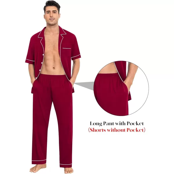 imageSWOMOG Men Pajamas Sets Short Sleeve Modal Sleepwear TwoPiece Soft PJs Sets Loungewear with Long Pants3pcswinered