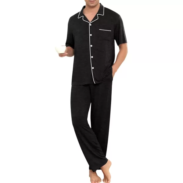 imageSWOMOG Men Pajamas Sets Short Sleeve Modal Sleepwear TwoPiece Soft PJs Sets Loungewear with Long PantsPantsblack Gray