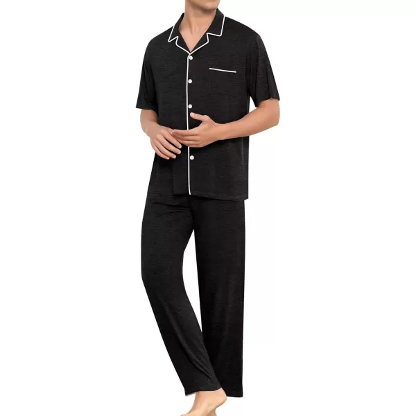 imageSWOMOG Men Pajamas Sets Short Sleeve Modal Sleepwear TwoPiece Soft PJs Sets Loungewear with Long PantsPantsblack Gray