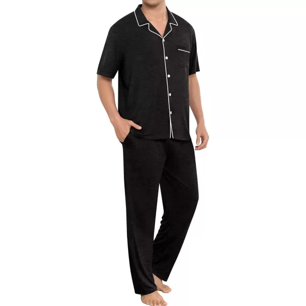 imageSWOMOG Men Pajamas Sets Short Sleeve Modal Sleepwear TwoPiece Soft PJs Sets Loungewear with Long PantsPantsblack Gray