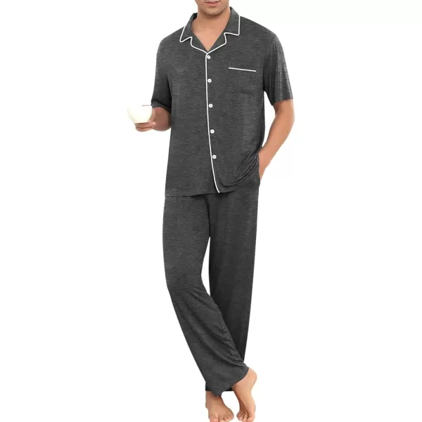 imageSWOMOG Men Pajamas Sets Short Sleeve Modal Sleepwear TwoPiece Soft PJs Sets Loungewear with Long PantsPantsdark Gray