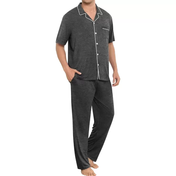 imageSWOMOG Men Pajamas Sets Short Sleeve Modal Sleepwear TwoPiece Soft PJs Sets Loungewear with Long PantsPantsdark Gray