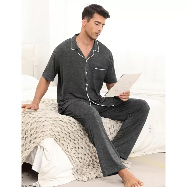 imageSWOMOG Men Pajamas Sets Short Sleeve Modal Sleepwear TwoPiece Soft PJs Sets Loungewear with Long PantsPantsdark Gray