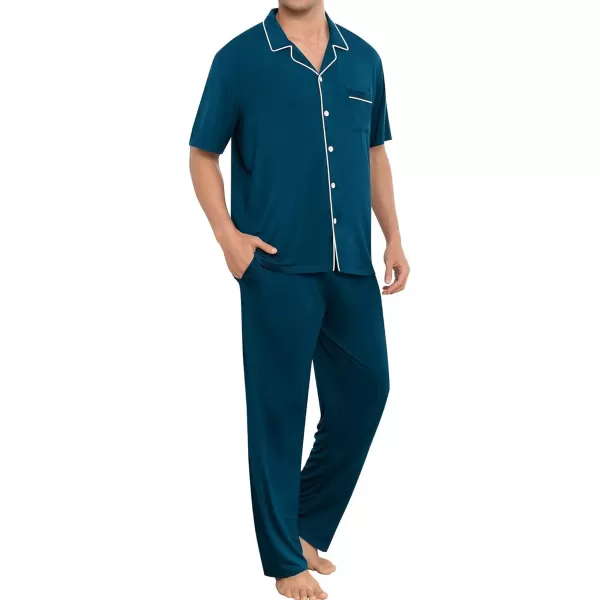 imageSWOMOG Men Pajamas Sets Short Sleeve Modal Sleepwear TwoPiece Soft PJs Sets Loungewear with Long PantsPantsdark Navy Blue