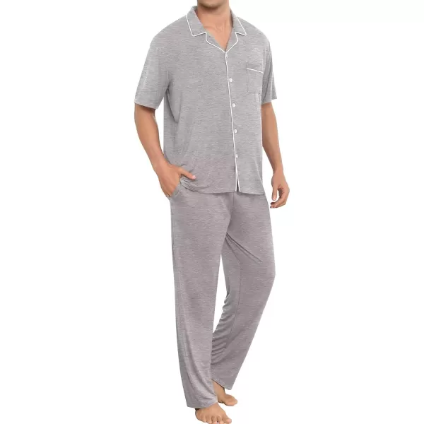 imageSWOMOG Men Pajamas Sets Short Sleeve Modal Sleepwear TwoPiece Soft PJs Sets Loungewear with Long PantsPantsgrey