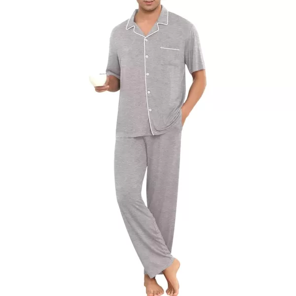 imageSWOMOG Men Pajamas Sets Short Sleeve Modal Sleepwear TwoPiece Soft PJs Sets Loungewear with Long PantsPantsgrey