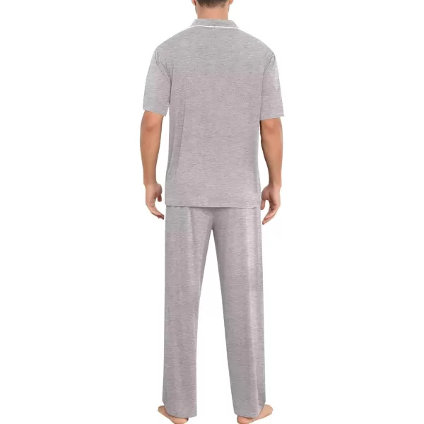 imageSWOMOG Men Pajamas Sets Short Sleeve Modal Sleepwear TwoPiece Soft PJs Sets Loungewear with Long PantsPantsgrey