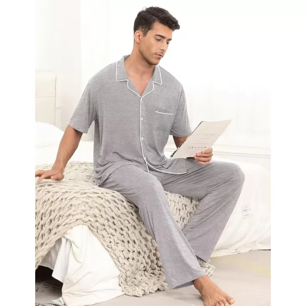 imageSWOMOG Men Pajamas Sets Short Sleeve Modal Sleepwear TwoPiece Soft PJs Sets Loungewear with Long PantsPantsgrey