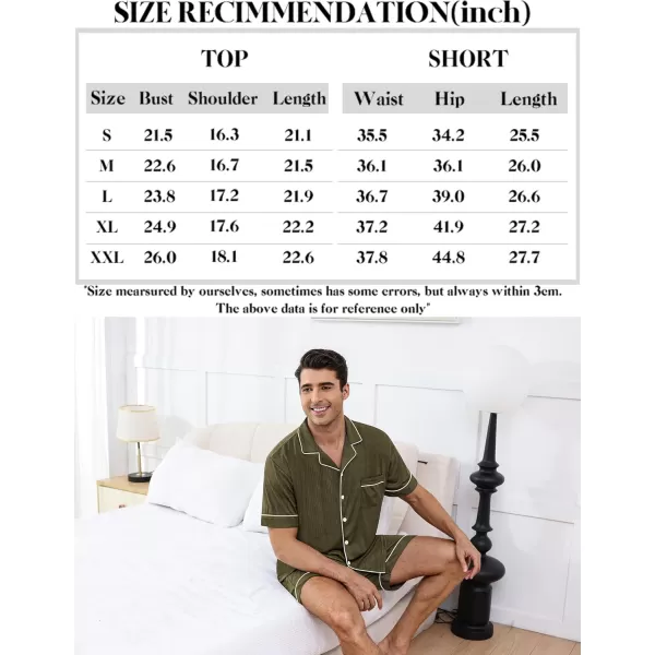 imageSWOMOG Men Pajamas Sets Short Sleeve Modal Sleepwear TwoPiece Soft PJs Sets Loungewear with Long PantsShortsarmygreen