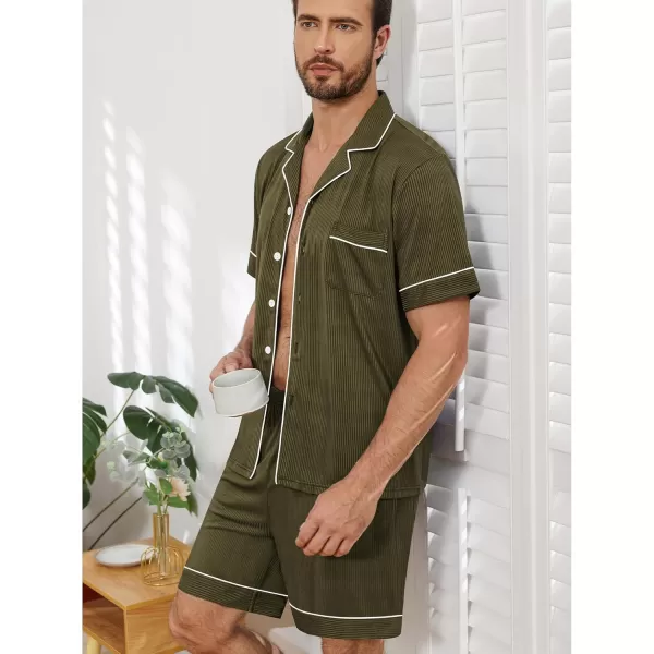 imageSWOMOG Men Pajamas Sets Short Sleeve Modal Sleepwear TwoPiece Soft PJs Sets Loungewear with Long PantsShortsarmygreen