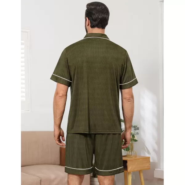 imageSWOMOG Men Pajamas Sets Short Sleeve Modal Sleepwear TwoPiece Soft PJs Sets Loungewear with Long PantsShortsarmygreen