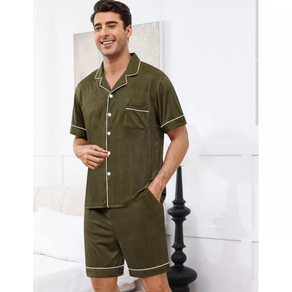 imageSWOMOG Men Pajamas Sets Short Sleeve Modal Sleepwear TwoPiece Soft PJs Sets Loungewear with Long PantsShortsarmygreen