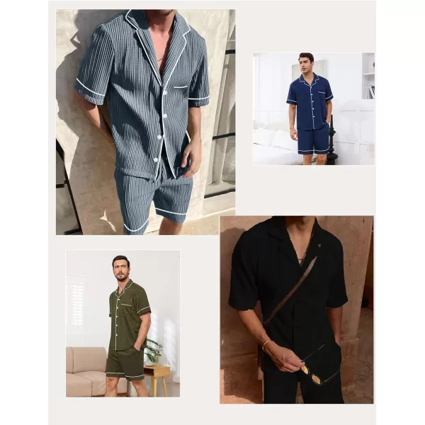 imageSWOMOG Men Pajamas Sets Short Sleeve Modal Sleepwear TwoPiece Soft PJs Sets Loungewear with Long PantsShortsarmygreen