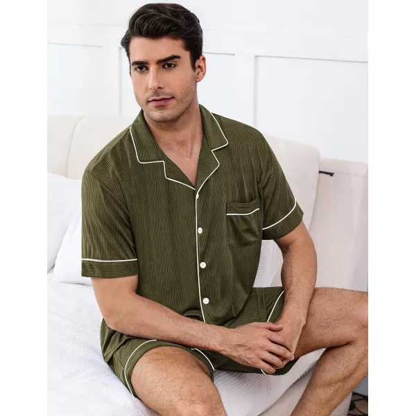 imageSWOMOG Men Pajamas Sets Short Sleeve Modal Sleepwear TwoPiece Soft PJs Sets Loungewear with Long PantsShortsarmygreen