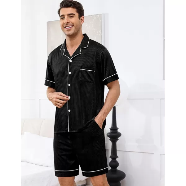 imageSWOMOG Men Pajamas Sets Short Sleeve Modal Sleepwear TwoPiece Soft PJs Sets Loungewear with Long PantsShortsblack