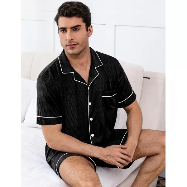 imageSWOMOG Men Pajamas Sets Short Sleeve Modal Sleepwear TwoPiece Soft PJs Sets Loungewear with Long PantsShortsblack