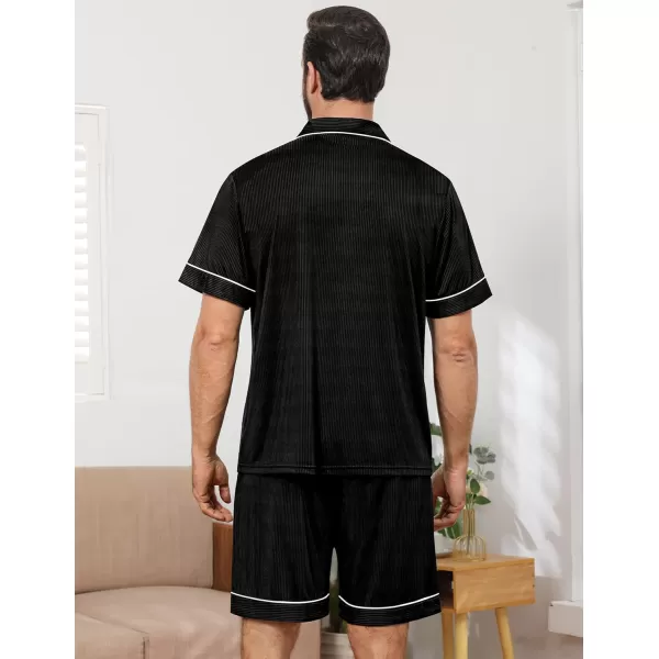 imageSWOMOG Men Pajamas Sets Short Sleeve Modal Sleepwear TwoPiece Soft PJs Sets Loungewear with Long PantsShortsblack