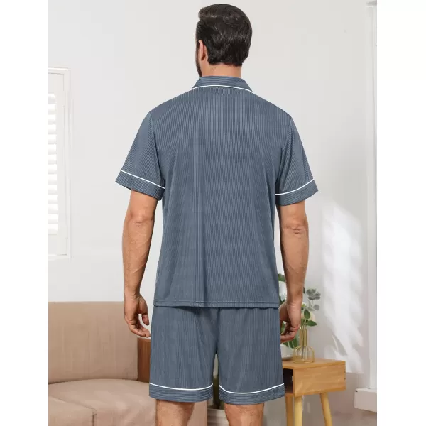 imageSWOMOG Men Pajamas Sets Short Sleeve Modal Sleepwear TwoPiece Soft PJs Sets Loungewear with Long PantsShortsdarkgrey