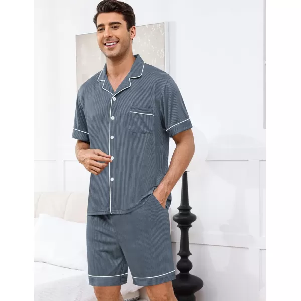 imageSWOMOG Men Pajamas Sets Short Sleeve Modal Sleepwear TwoPiece Soft PJs Sets Loungewear with Long PantsShortsdarkgrey