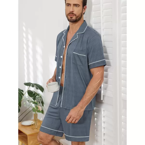 imageSWOMOG Men Pajamas Sets Short Sleeve Modal Sleepwear TwoPiece Soft PJs Sets Loungewear with Long PantsShortsdarkgrey