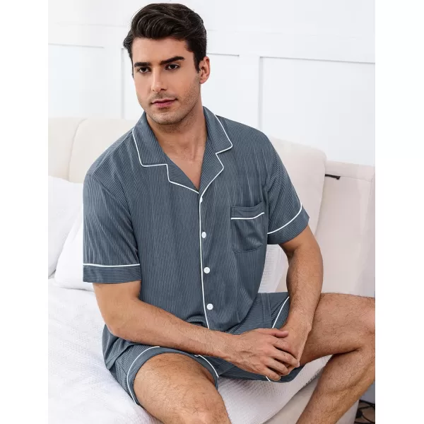 imageSWOMOG Men Pajamas Sets Short Sleeve Modal Sleepwear TwoPiece Soft PJs Sets Loungewear with Long PantsShortsdarkgrey