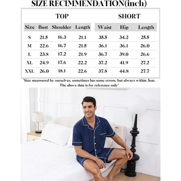 imageSWOMOG Men Pajamas Sets Short Sleeve Modal Sleepwear TwoPiece Soft PJs Sets Loungewear with Long PantsShortsnavyblue