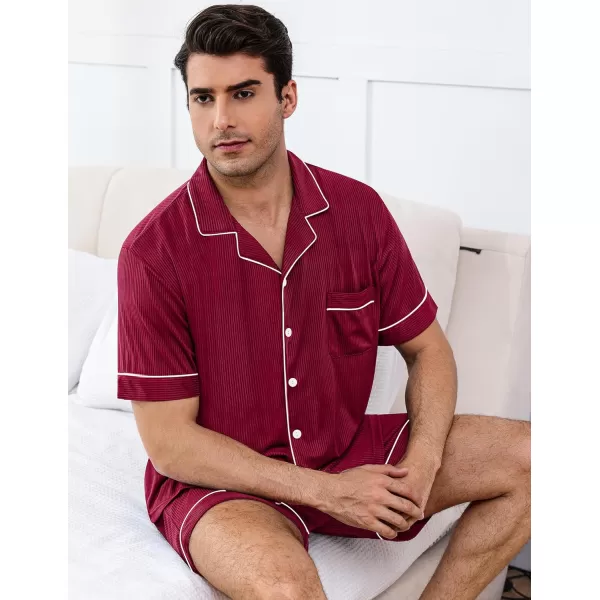 imageSWOMOG Men Pajamas Sets Short Sleeve Modal Sleepwear TwoPiece Soft PJs Sets Loungewear with Long PantsShortswinered