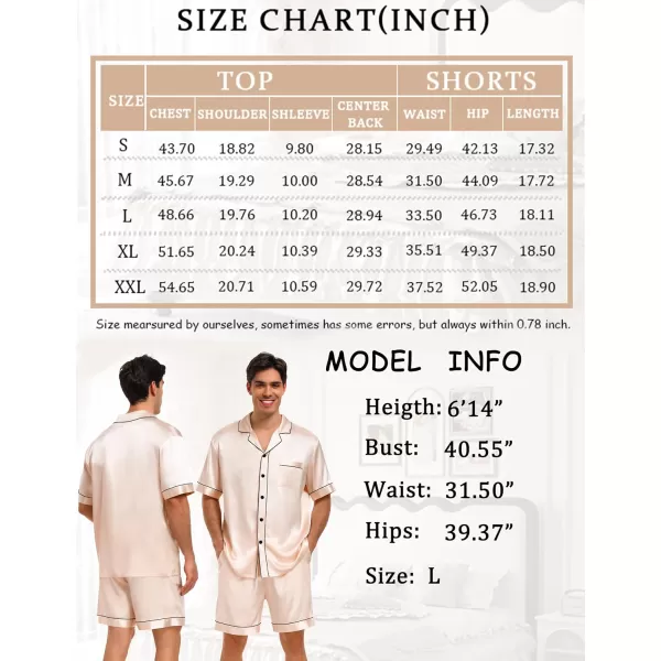 imageSWOMOG Men Satin Pajama Set 2 Pcs Loungewear Button Down Pjs Set Sleepwear ShortSleeve Top and Shorts with PocketsChampagne