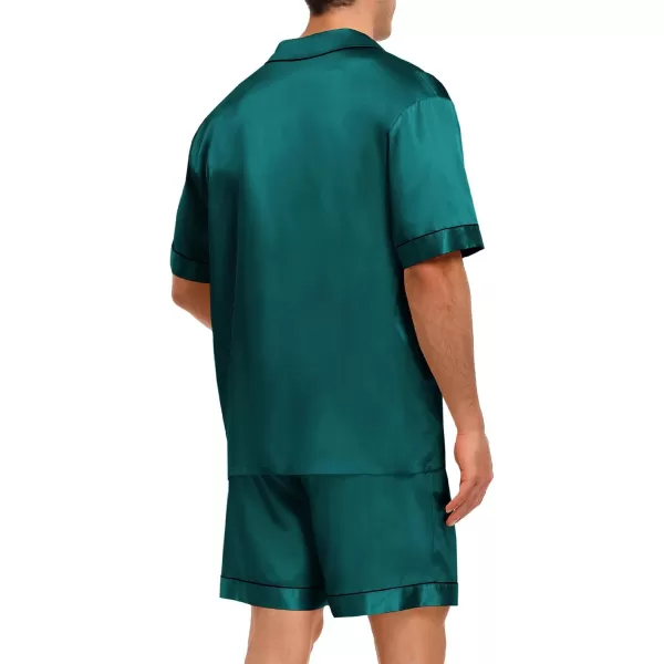 imageSWOMOG Men Satin Pajama Set 2 Pcs Loungewear Button Down Pjs Set Sleepwear ShortSleeve Top and Shorts with PocketsDeep Green