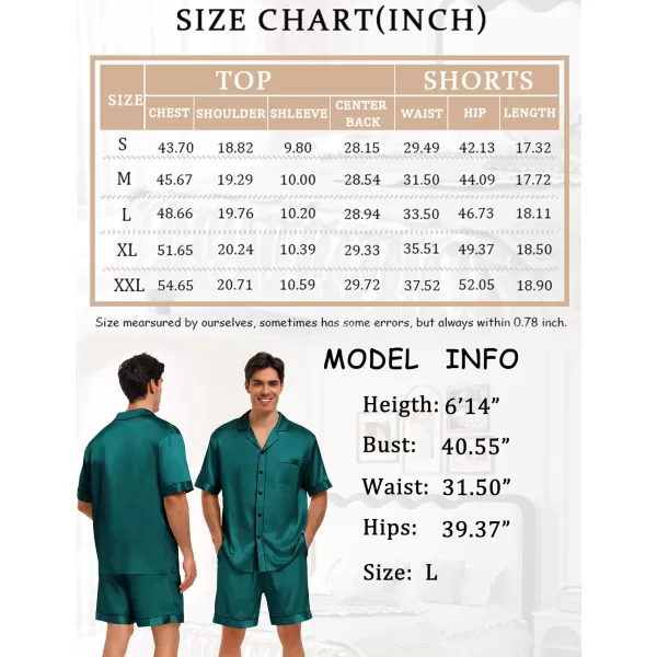 imageSWOMOG Men Satin Pajama Set 2 Pcs Loungewear Button Down Pjs Set Sleepwear ShortSleeve Top and Shorts with PocketsDeep Green