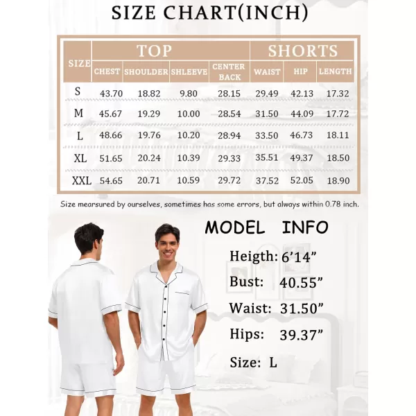 imageSWOMOG Men Satin Pajama Set 2 Pcs Loungewear Button Down Pjs Set Sleepwear ShortSleeve Top and Shorts with PocketsWhite