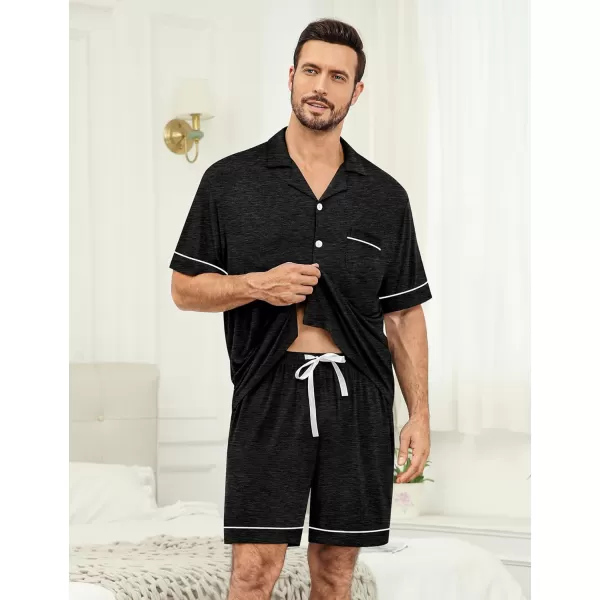 imageSWOMOG Mens Pajama Set Shorts Button Down Short Sleeve Sleepwear Soft Modal 2Pcs Pj Set with Pockets SXXLBlack Grey