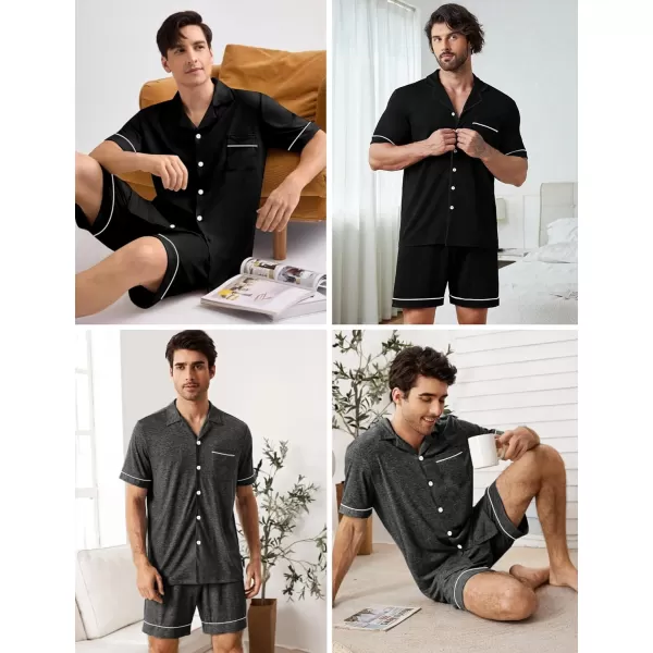 imageSWOMOG Mens Pajama Set Shorts Button Down Short Sleeve Sleepwear Soft Modal 2Pcs Pj Set with Pockets SXXLBlack Grey