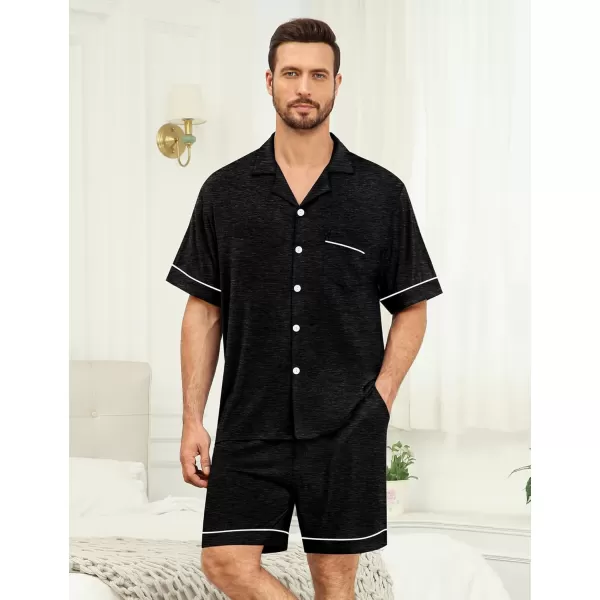 imageSWOMOG Mens Pajama Set Shorts Button Down Short Sleeve Sleepwear Soft Modal 2Pcs Pj Set with Pockets SXXLBlack Grey